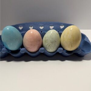Colorful Decorative Egg Set in Blue Holder